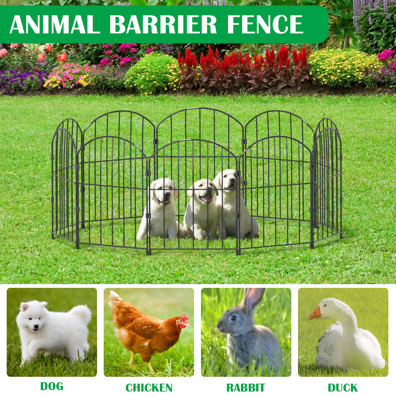 Yeabett Garden Fence,10 Pcs Rustproof Metal Fence Panels，Total 10ft(L) x 24in(H) Garden Fencing Animal Barrier,Decorative Garden Fences and Borders for Dogs, Flower Bed, Patio