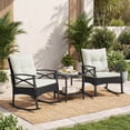 thumbnail image 1 of Costway 3-Piece Rattan Rocking Bistro Set with Tempered Glass Tabletop & Cushions for Porch Black + Off-White, 1 of 10