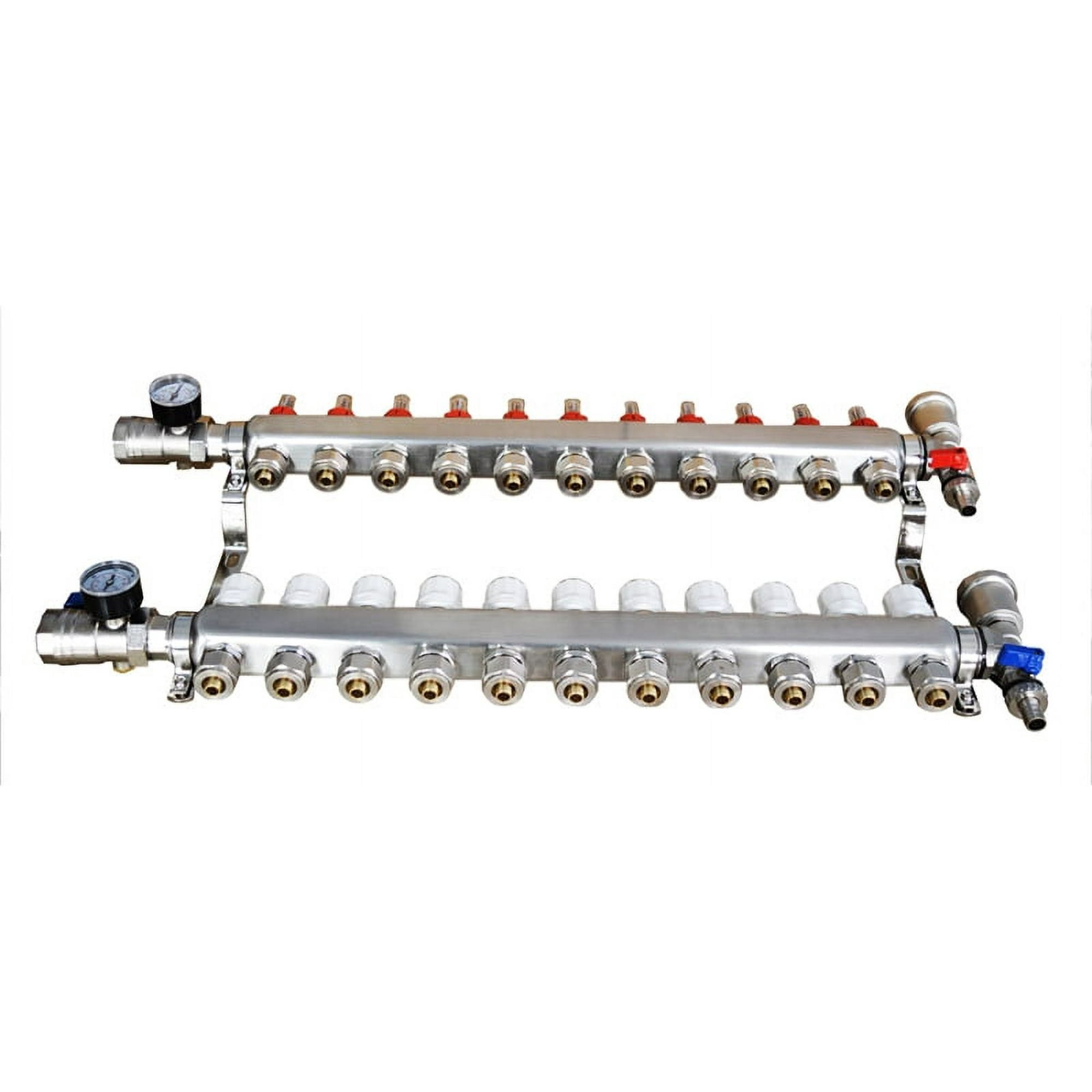11-Branch PEX Radiant Floor Heating Manifold Set Geothermal Water Separator Stainless Steel