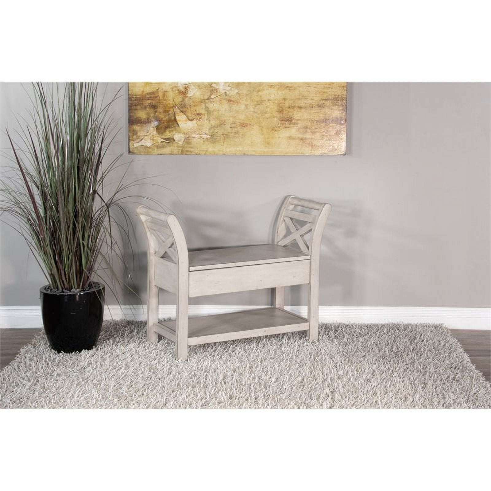 Sunny Designs 28 Farmhouse Wood Accent Bench with Storage in Marble White