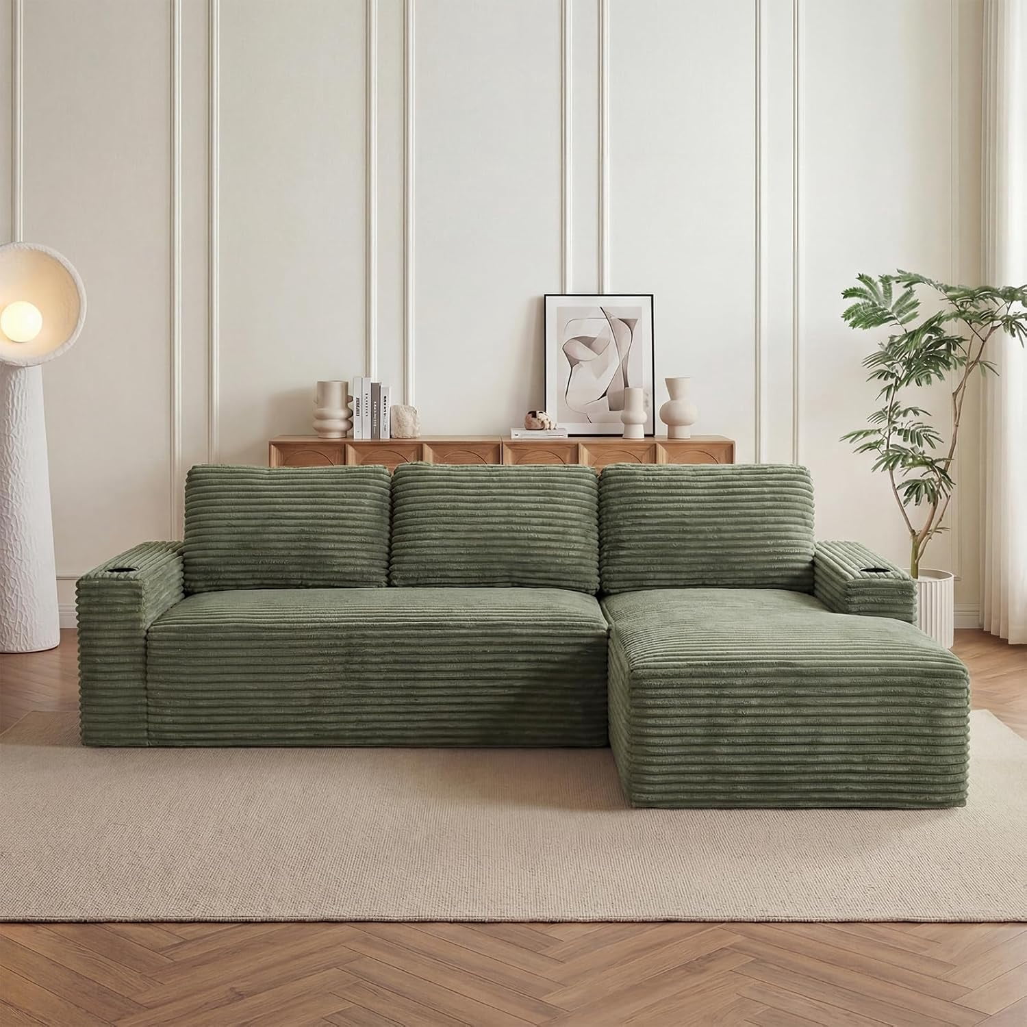 104" Cloud Modular Sectional Sofa, Corduroy Boneless L-Shape Chaise Couch with Deep Seat for Living Room Bedroom, No Assembly Required