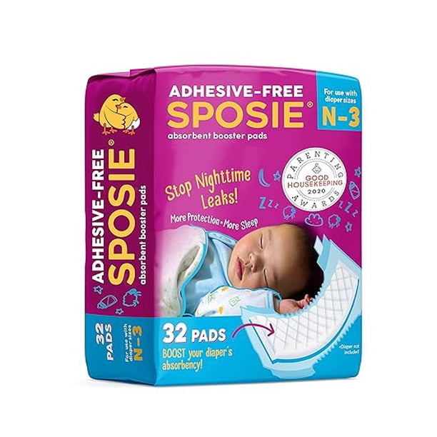 Sposie Booster Pads Detiene Las Fugas De Pañales Durante La Noche Se Adapta A Tamaños Recién Nacidos 1 2 3 Sin Adhesivo Para Pieles Sensibles 32 U.
