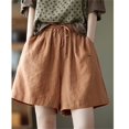 thumbnail image 4 of Holzkary Wide Leg Linen Shorts for Women Elastic High Waisted Pleated Casual Loose Bermuda Shorts Comfy Shorts Women's Linen Shorts Summer Casual Lounge Short with Pockets Brown 4XL, 4 of 4