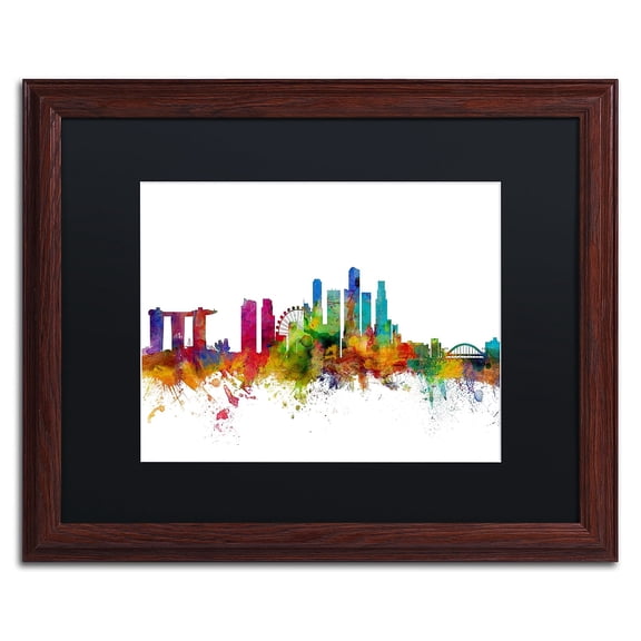 Trademark Fine Art ''Singapore Skyline II'' by Michael Tompsett 16" x 20" Black Matted Wood Frame