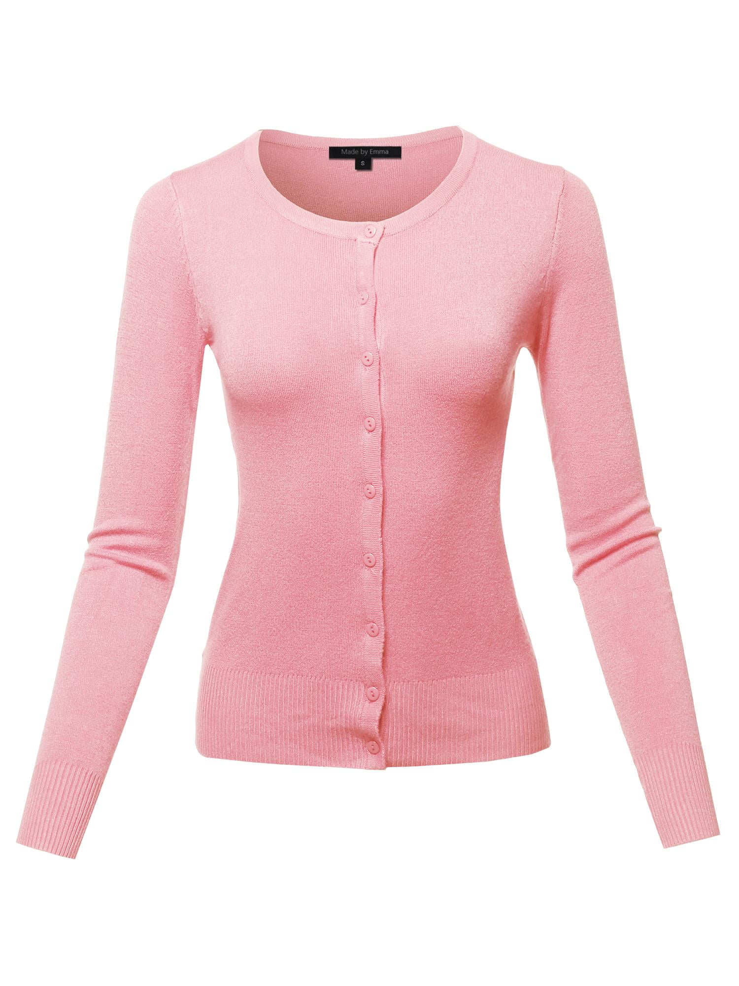 Solid Button Down Long Sleeve Cardigan - Baby Pink main image 1