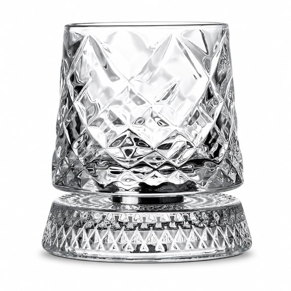 Spinning Whiskey Glasses, 360° Spinning Lead-Free Crystal Tumbler, Heavy Base Old Fashioned Glass for Bourbon, Scotch, Cocktails & Gifts for Men