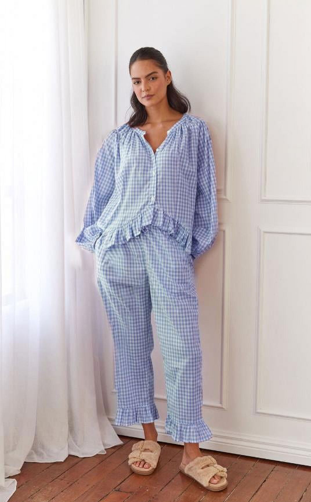 ENJOYNIGHT Pantalon Pyjama Long Coton Femme Avec Poches - Motif Neige, Taille L