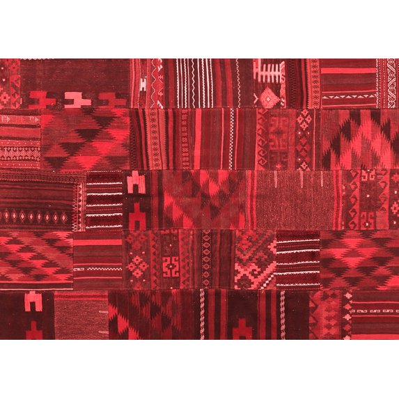 Ahgly Company Indoor Rectangle Patchwork Red Transitional Area Rugs, 7' x 10'