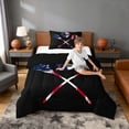 thumbnail image 2 of Erosebridal USA Lacrosse Twin Comforter Sets, Sport Bedding Set for Men and Boys, Black Reversible 2 Pieces, 1 Comforter and 1 Pillowcase, 2 of 6