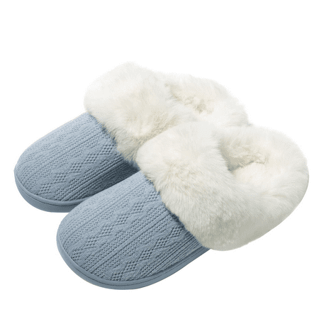 

NeedBo Women s Slipper Memory Foam Fluffy Soft Warm Slip On House Shoes Anti-Skid Cozy Plush for Indoor Outdoor Size 10-11 Blue