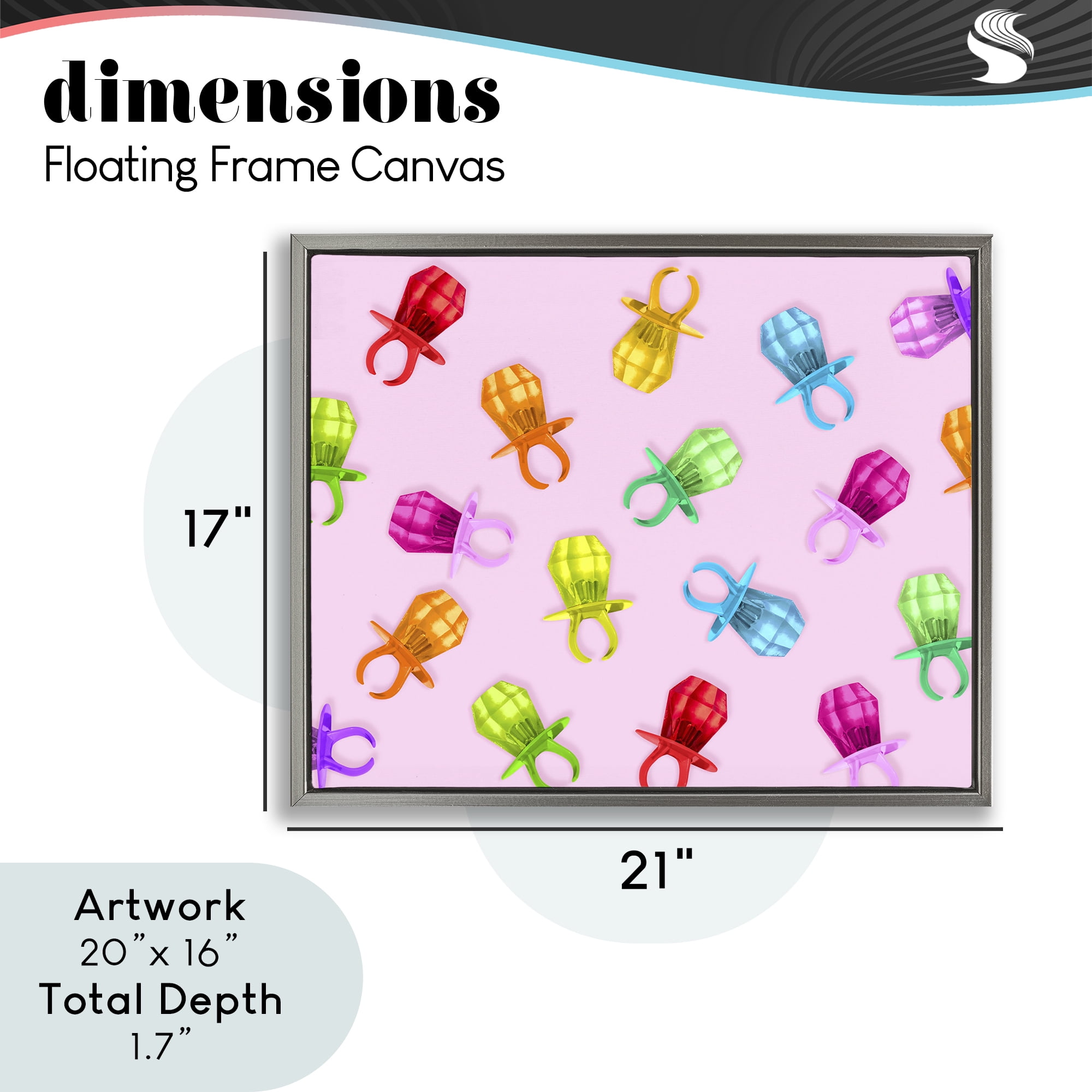 Stupell Industries Candy Gem Ring Party Pattern Gray Framed Floater Canvas Wall Art, design by LISH Creative
