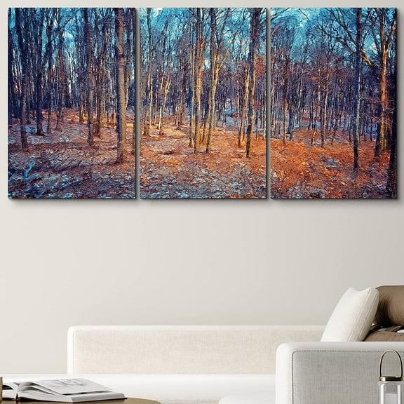 PixonSign Canvas Print Wall Art Cracked Paint Texture Blue & Orange Forest Nature Wilderness Illustrations Modern Art Rustic Landscape Relax/Calm Warm for Living Room, Bedroom, Office - 24"x36"x3