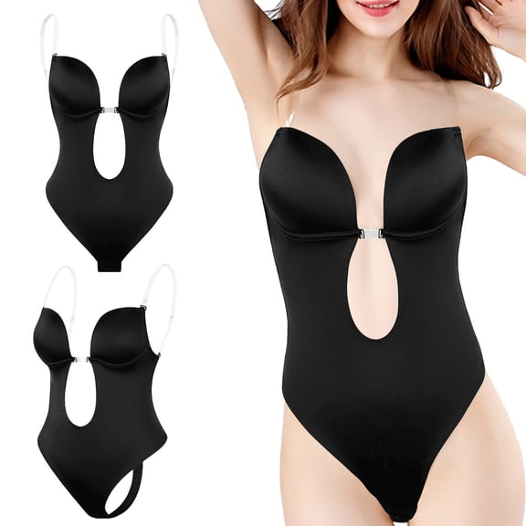 Women Plunging Deep V-neck Body Shaper Strapless Backless Bodysuit Shapewear