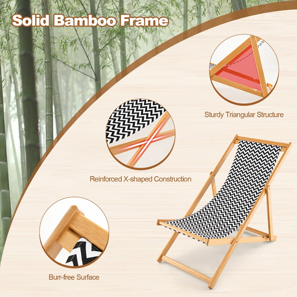 Aimee Lii Folding Bamboo Sling Chair with Adjustable Backrest and Canvas, Patio Loungers, Natural