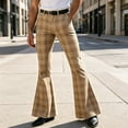 thumbnail image 2 of Venzia Men Green Plaid Flared Trousers, Vintage High Waist Bell Bottom Pants, Retro Business Casual Dress Pants, 2 of 5