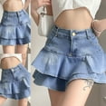 thumbnail image 4 of TINYSOME Women High Waist A-Line Mini Cake Jeans Skirt Vintage Washed Pleated Ruffles Layered Tiered Casual Slim Denim Streetwear, 4 of 17