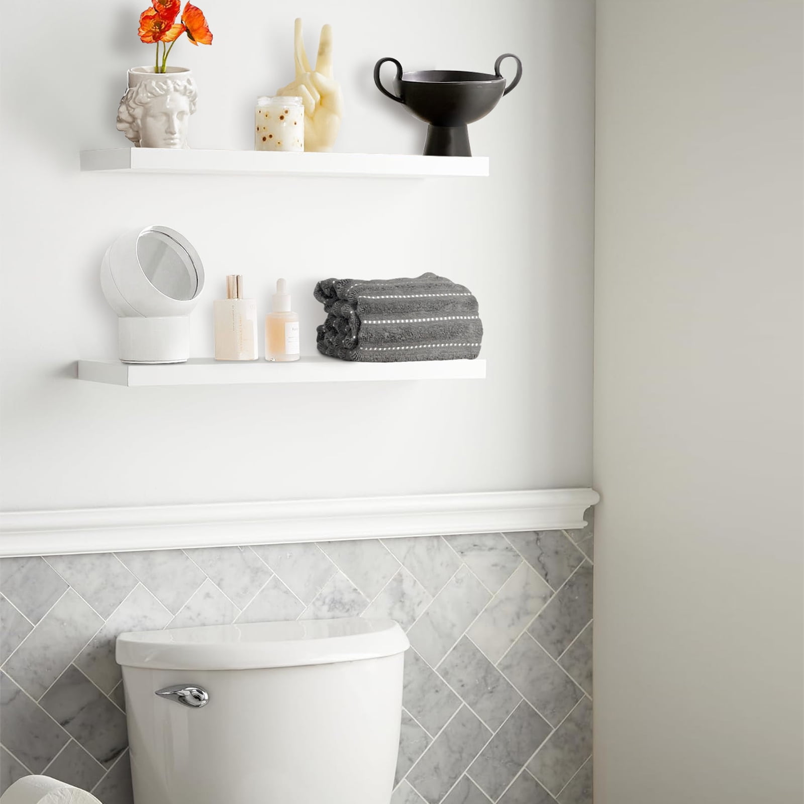 Ophanie 22.5 inch Wood Floating Shelves Wall Mounted Shelves, 6.7 x 23 Inch, White, Set of 2