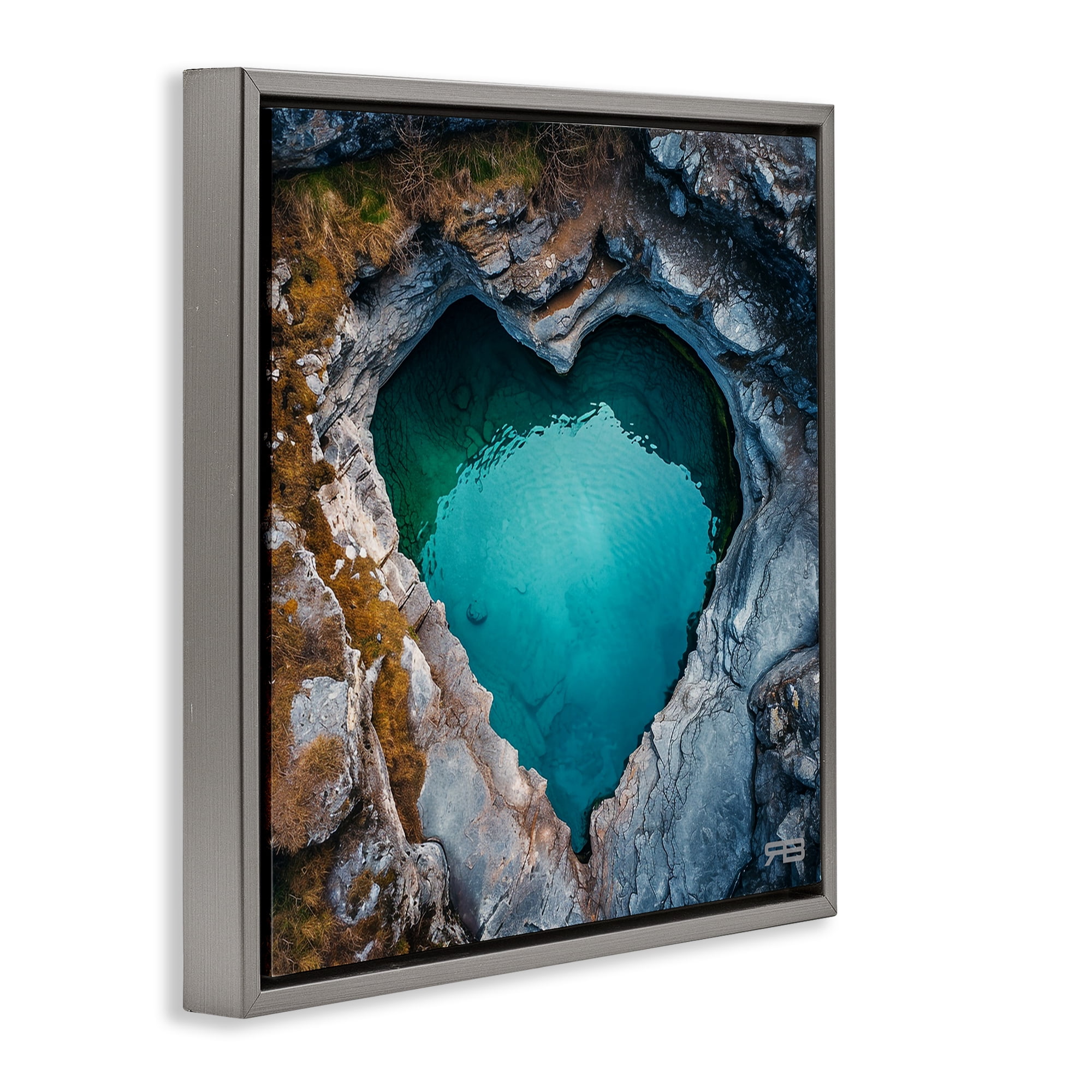 Stupell Industries Heart Shaped Natural Pool Landscape & Nature Painting Gray Floater Framed Canvas Art Print Wall Art, 18 x 18