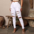 thumbnail image 4 of Luwomo Women's Casual Jeans Stretch Holes Leggings High Waist Straight Leg Long Trousers Relaxed Fit Denim Pants White,XL, 4 of 5