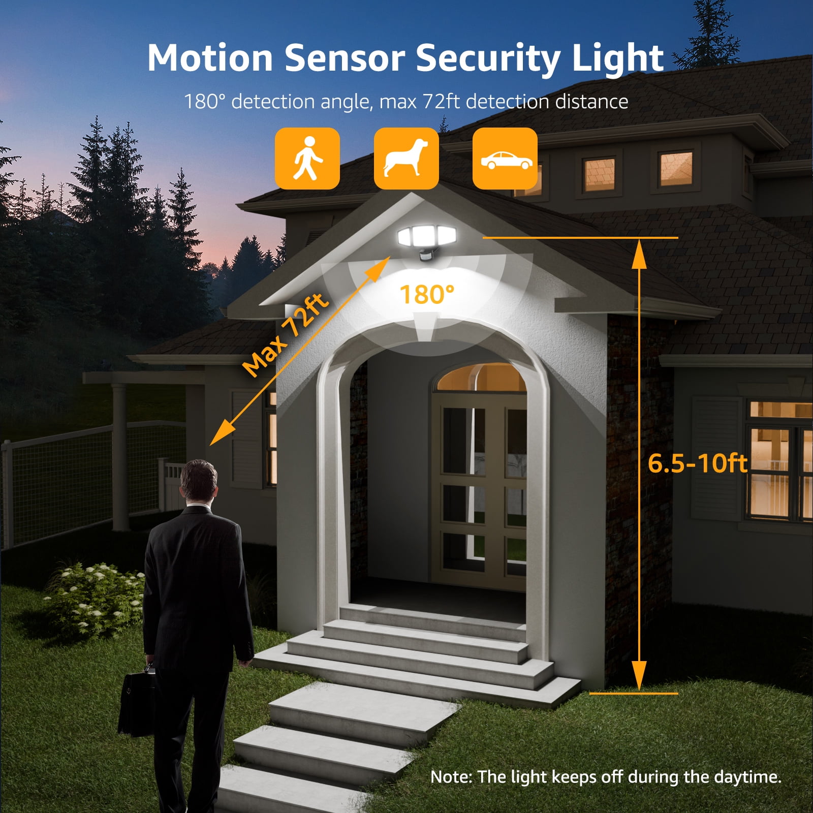 Lepro Motion Sensor Outdoor Light  , LED Security Flood Lights with 3 Adjustable Heads, 270° Wide Lighting Angle, 27W 3200LM Super Bright, IP65 Waterproof for Yard Porch Garage, Black