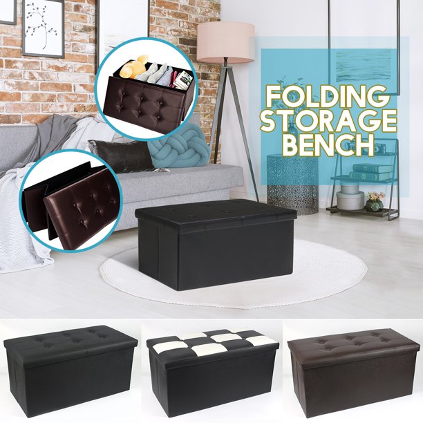 30 Inch Sponge Folding Storage Ottoman Bench with Faux Leather Foam