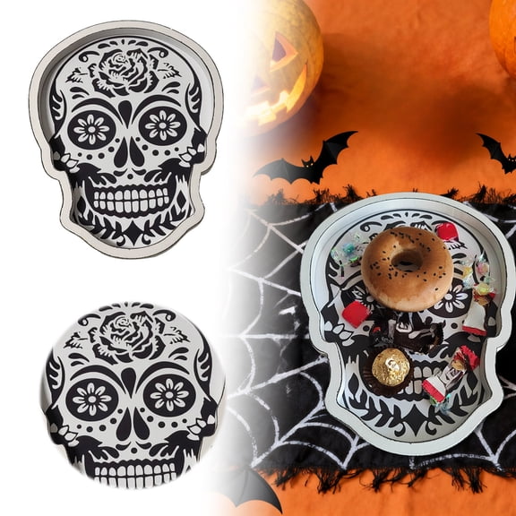 Halloween Skeleton Head Serving Tray Scary Party Centerpiece For Home Dining Mantel Indoor Decoration Platter