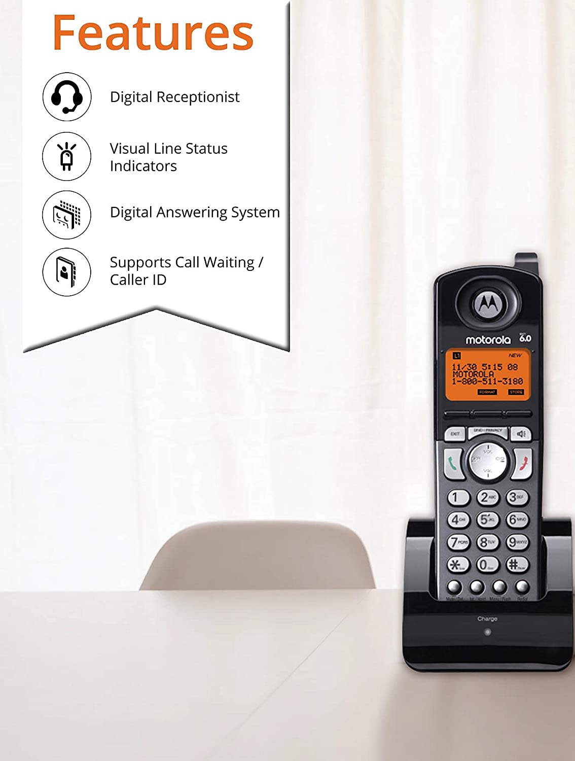 Motorola ML25254 Corded 2-Line Business Phone with 3x Cordless Handsets, 10' Cat5e Cable, 6 AAA Batteries - image 5 of 7