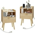 thumbnail image 7 of Erinnyees Fluted Nightstand Set of 2, Modern Mid-Century Bedside Table with USB Charging Station, Storage Drawer & Open Shelf , Curved Profile Nightstand for Bedroom, Living Room,Natural Oak, 7 of 7