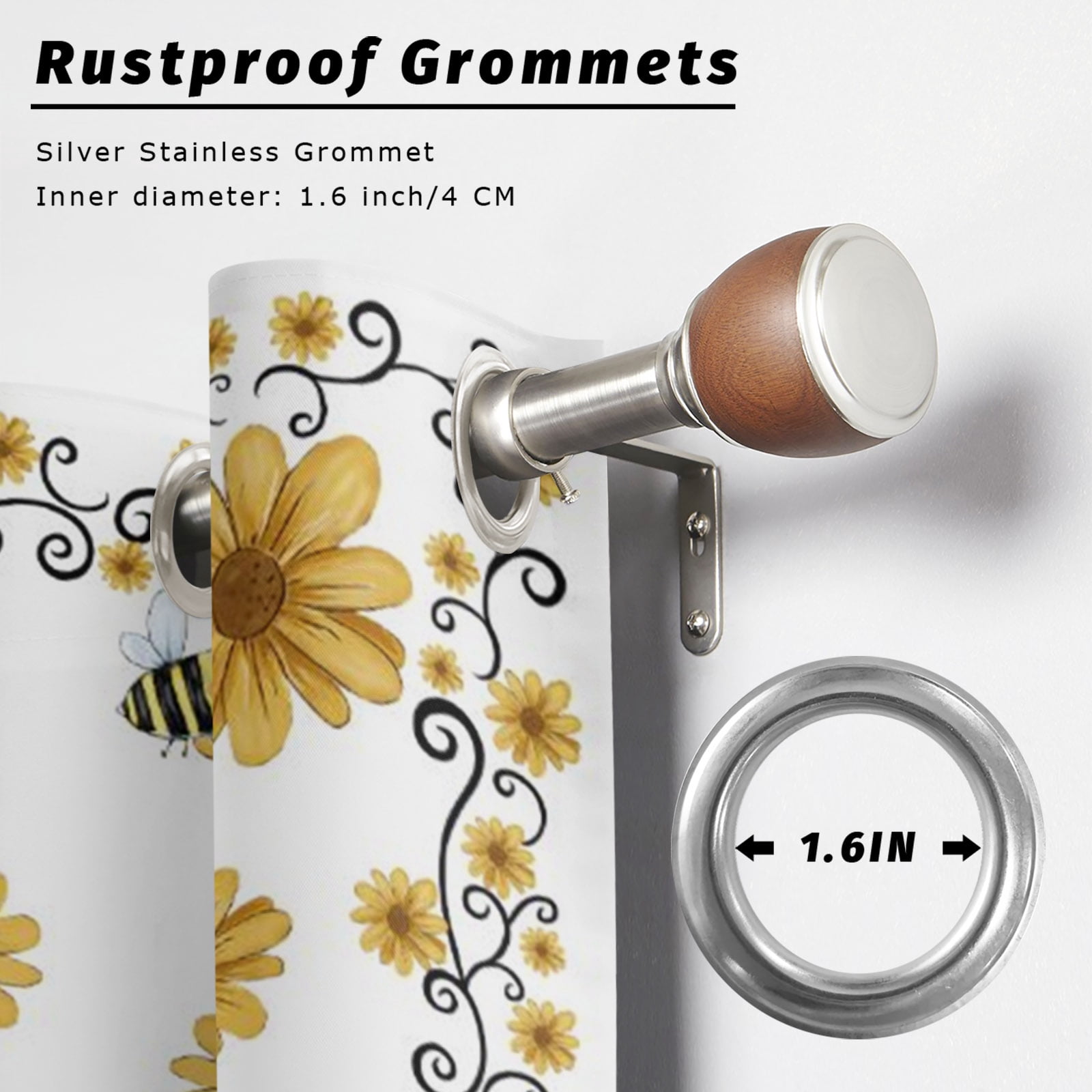 Yellow Daisy Outdoor Curtains for Patio, Bee Rustic Farmhouse Wildflowers Floral Sunshade Privacy Drapes Grommet Waterproof Outside Curtains for Porch/Cabana/Balcony 54"x 108", 1 Panel