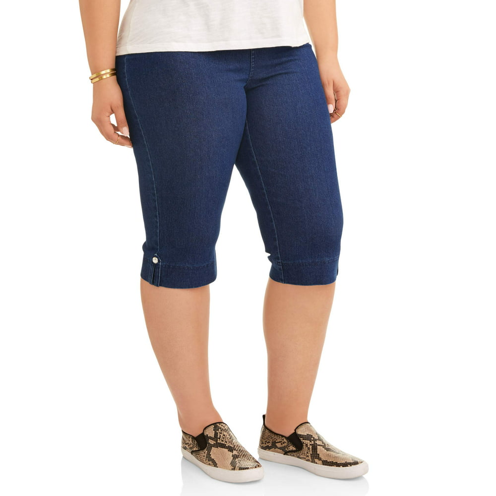 Just My Size Womens Plus Size Pull On Bling Tab Capri