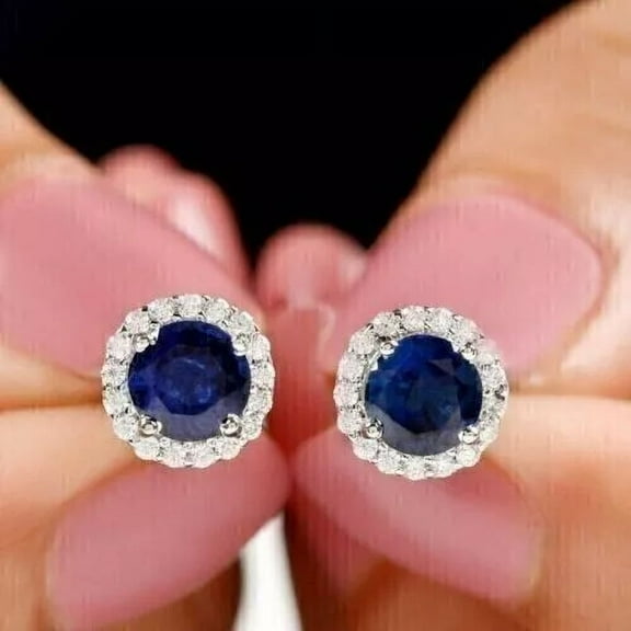 2.3CT Round Lab Created Sapphire & Diamond Stud Earring 14K White Gold Plated