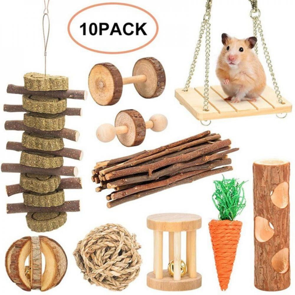 10 Piece Set Hamster Combination Toy Hamster Rabbit Grass Cake Skewer Carrot Wooden Molars Combination For Small Animal Hamster Walmart Com