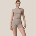thumbnail image 4 of Women's Fitted Crop Active Tee Short Sleeve Round Neck Stretch Performance Fabric - Large, Beige, 4 of 7