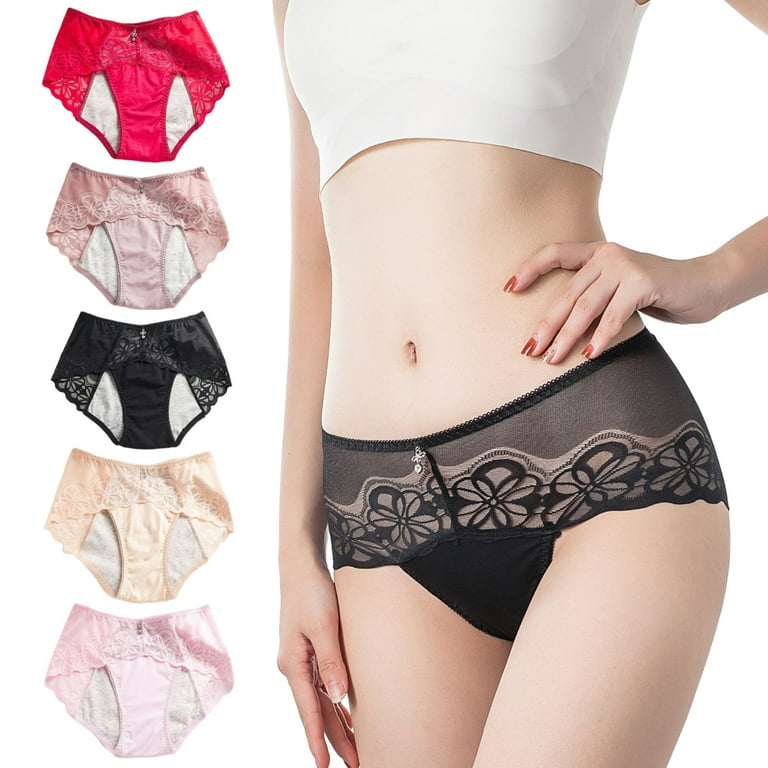 Pretty Comy Women's Menstrual Period Underwear No Muffin Top Cotton Stretch  Lace Hipster Panties Multipack 
