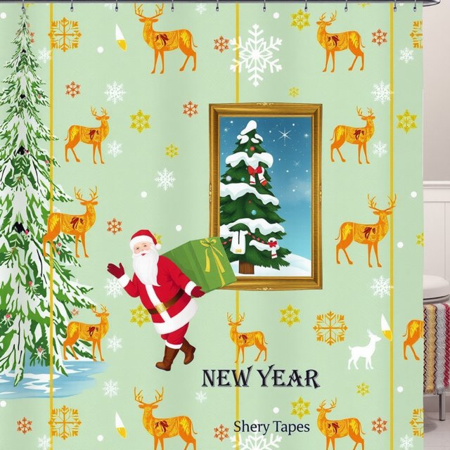 Festive Christmas & New Year Shower Curtain - Whimsical Design by Sherry Tapes