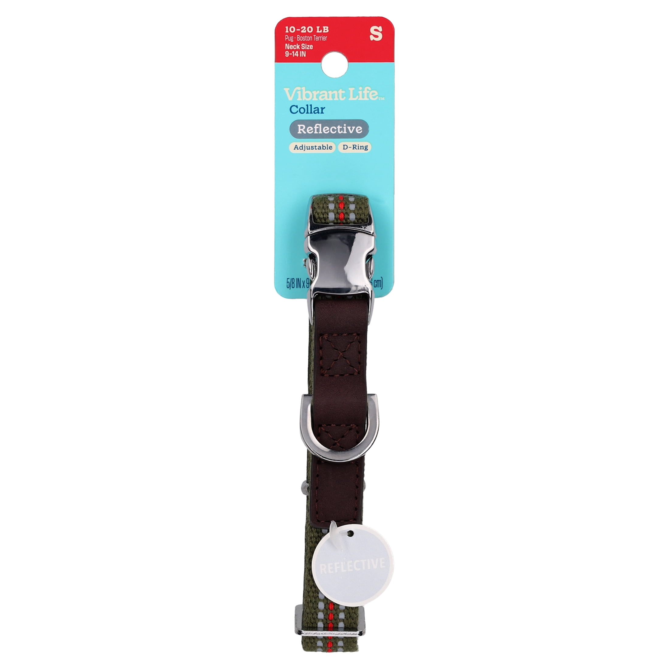 Vibrant Life Reflective Adjustable Dog Collar, Olive Green, Small