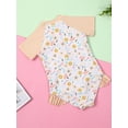 thumbnail image 4 of Suealasg Toddler Girl Rash Guard Swimsuit Floral Print Short Sleeve Round Neck Zip Ruffled Bathing Suit with Swim Hat, 4 of 8