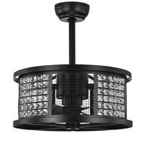 Lacey Matte Black 19-Inch 4-Light Geometric Metal & Crystal Drum Shade Fandelier