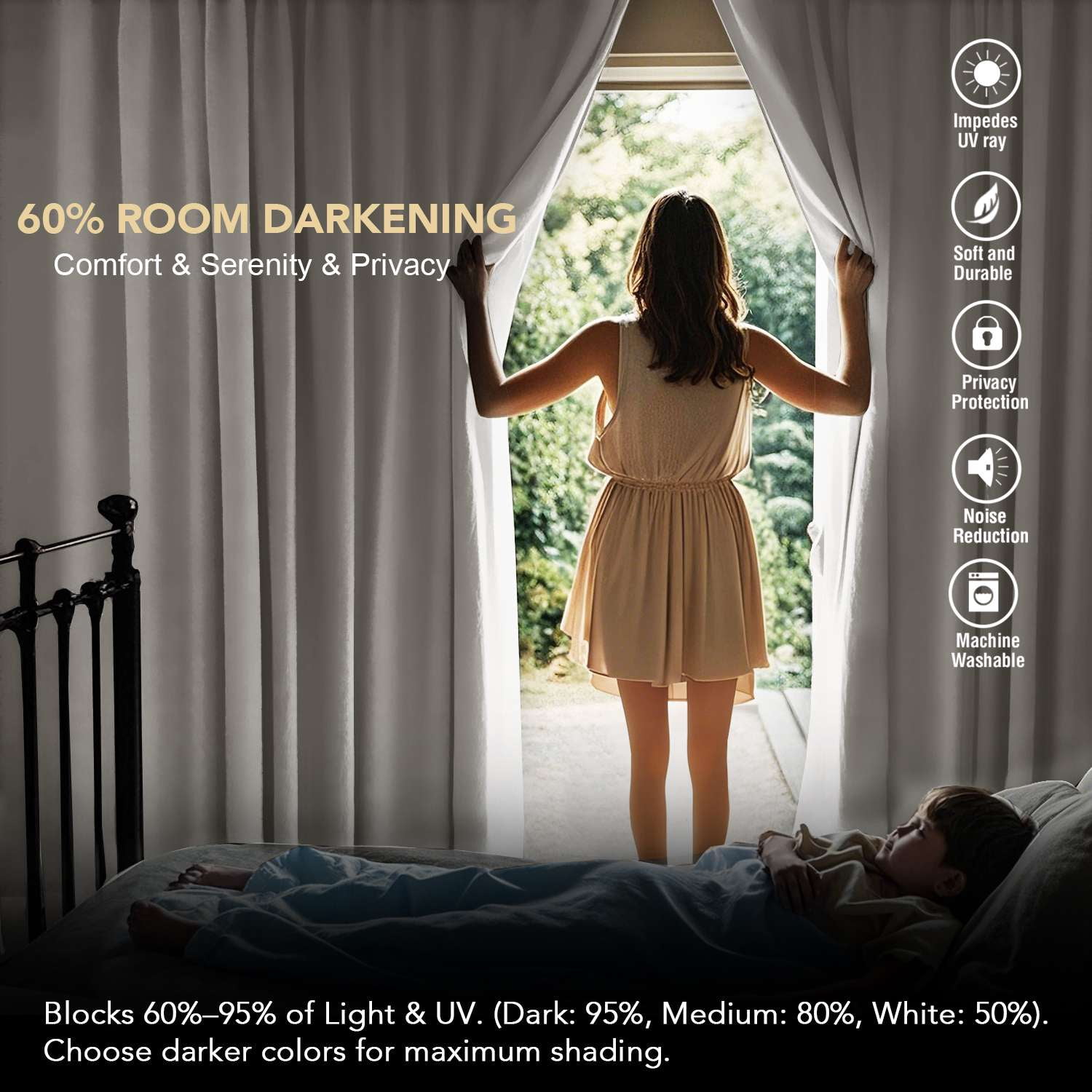 H.VERSAILTEX Blackout Thermal Insulated Window Curtains Bedroom Darkening Black out Drapes for Living Room Back Tab/Rod Pocket Draperies, 2 Panels, 52" x 96", Ivory