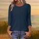 thumbnail image 2 of Camiseta de Cuello Redondo de Manga 3/4 de Color Sólido Casual con Poliéster Suave, Top de Primavera de Moda para el Uso Diario en Casa O en el Trabajo, 2 of 7