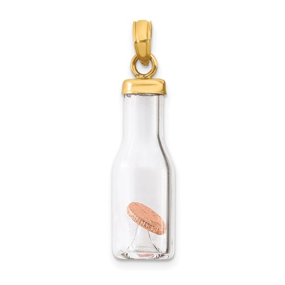 Diamond2Deal 14K Yellow Gold 3-D Mini Penny in Glass Bottle Pendant for Women