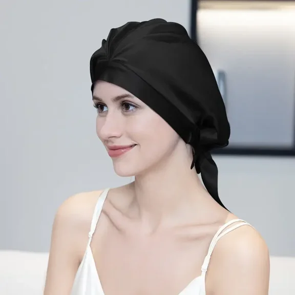 Mulberry Silk Hair Bonnet – 100% Silk Sleep Cap with Adjustable Ruffle Band, Soft & Breathable Night Bonnet