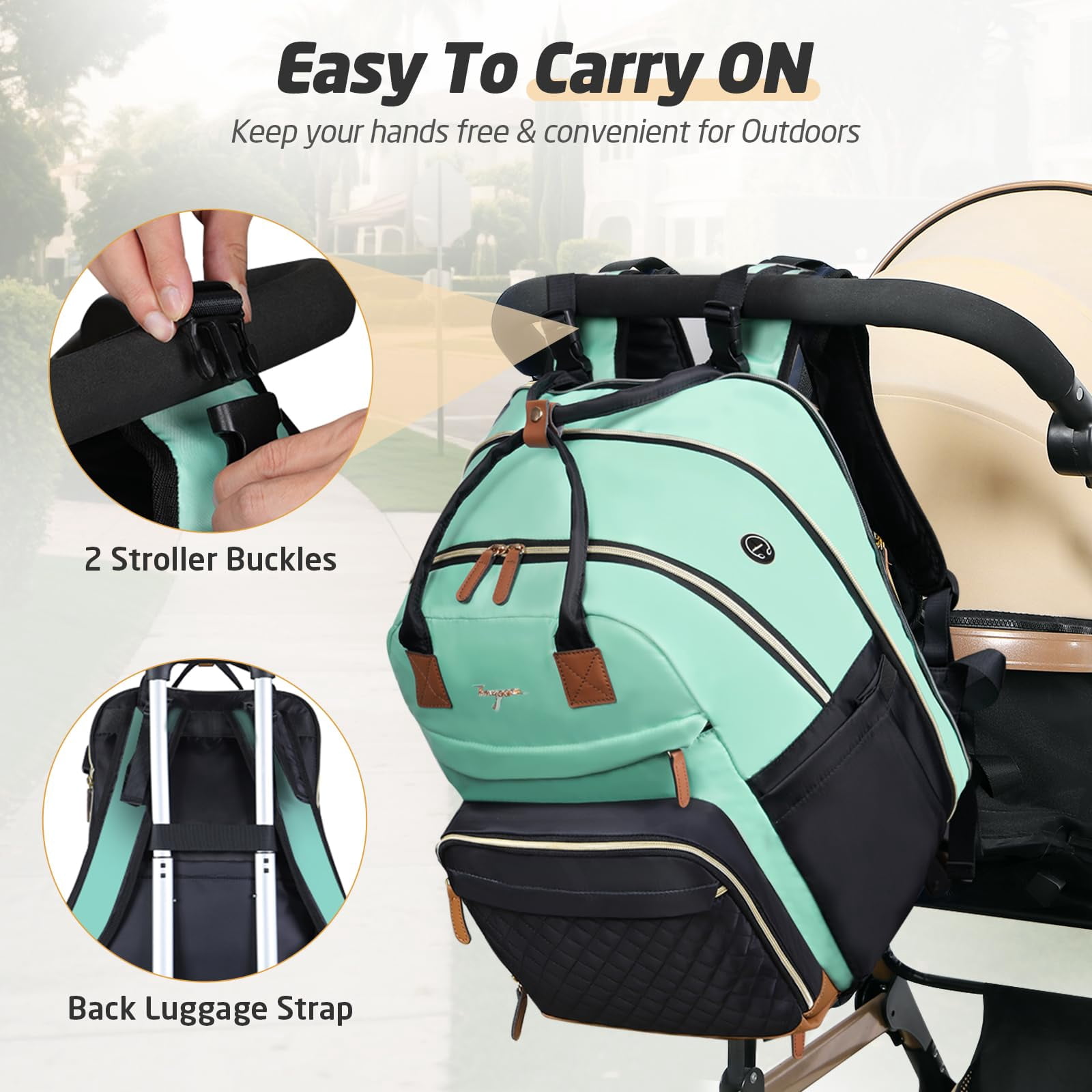 Diaper Bag Backpack, Extra Large for Twins & 2 Kids, 25-37L Expandable Travel Baby Bag with Changing Pad & Earphone Hole, Green Black