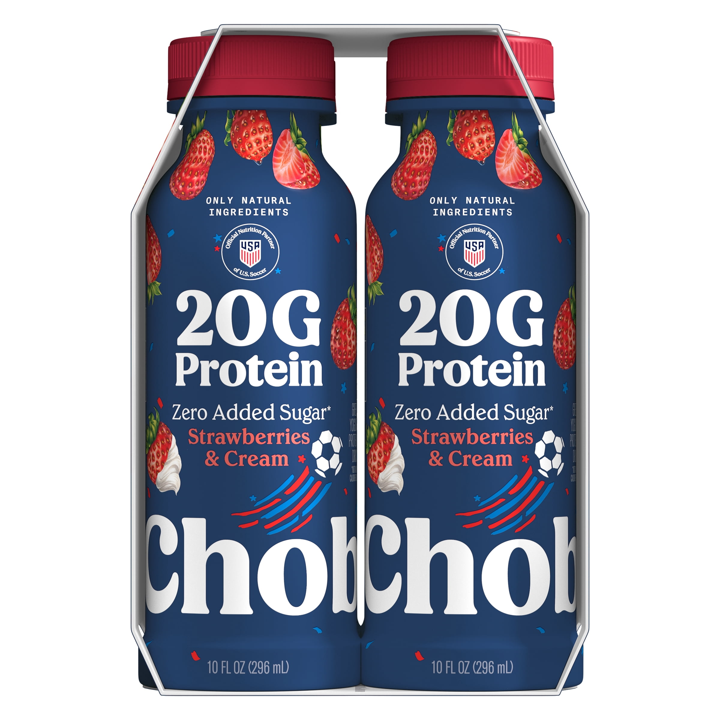 Chobani 20G Protein Low-Fat Greek Yogurt Drink, Strawberries and Cream 10 fl oz Bottle, 4 Pack