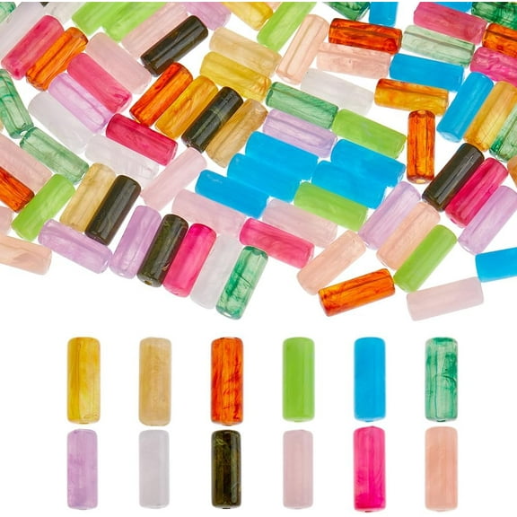 120Pcs Acrylic Tube Beads 12 Colors Straight Bamboo Tube Beads 20.5x8mm Chunky Noodle Bead Bracelet Tubes Bead for DIY Bracelet Necklace Jewelry Making Hole: 2mm