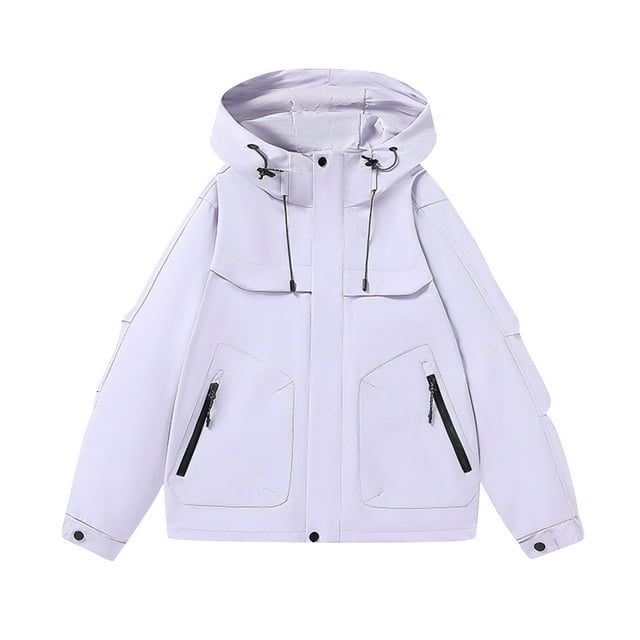 WRKEKC Men's Heavy-Duty Waterproof Workwear Raincoat Hooded Jacket with Multiple Utility Pockets for All-Weather Outdoor Construction and High-Visibility Work Commute Purple XL
