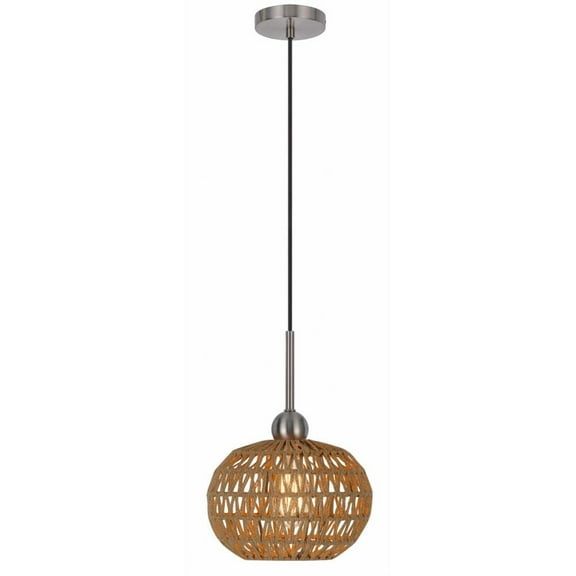 Cal Lighting Medan 1-Light Metal & Rope Wood Pendant Fixture in Brown/Silver