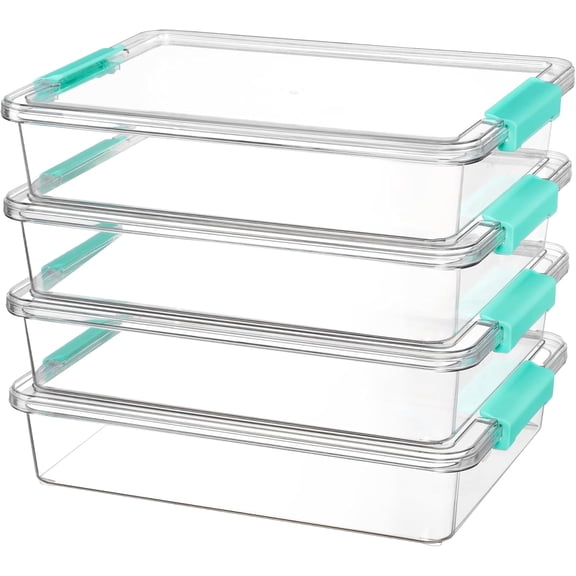 6 Qt Plastic Storage Bins with Lids, Clear Sensory Bins, Arts Crafts Organizers and Storage, Stackable Containers for Home Office and School Supplies, 4 Pack