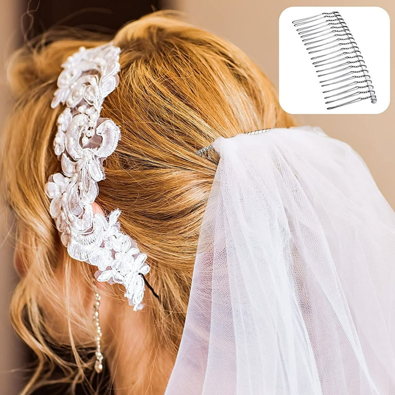 5 Pieces Hair Combs for Women Accessories Metal Bridal Hair Comb 20 Teeth Wedding  Veil Comb Decorative for Women Girls Fine Hair(White K) 