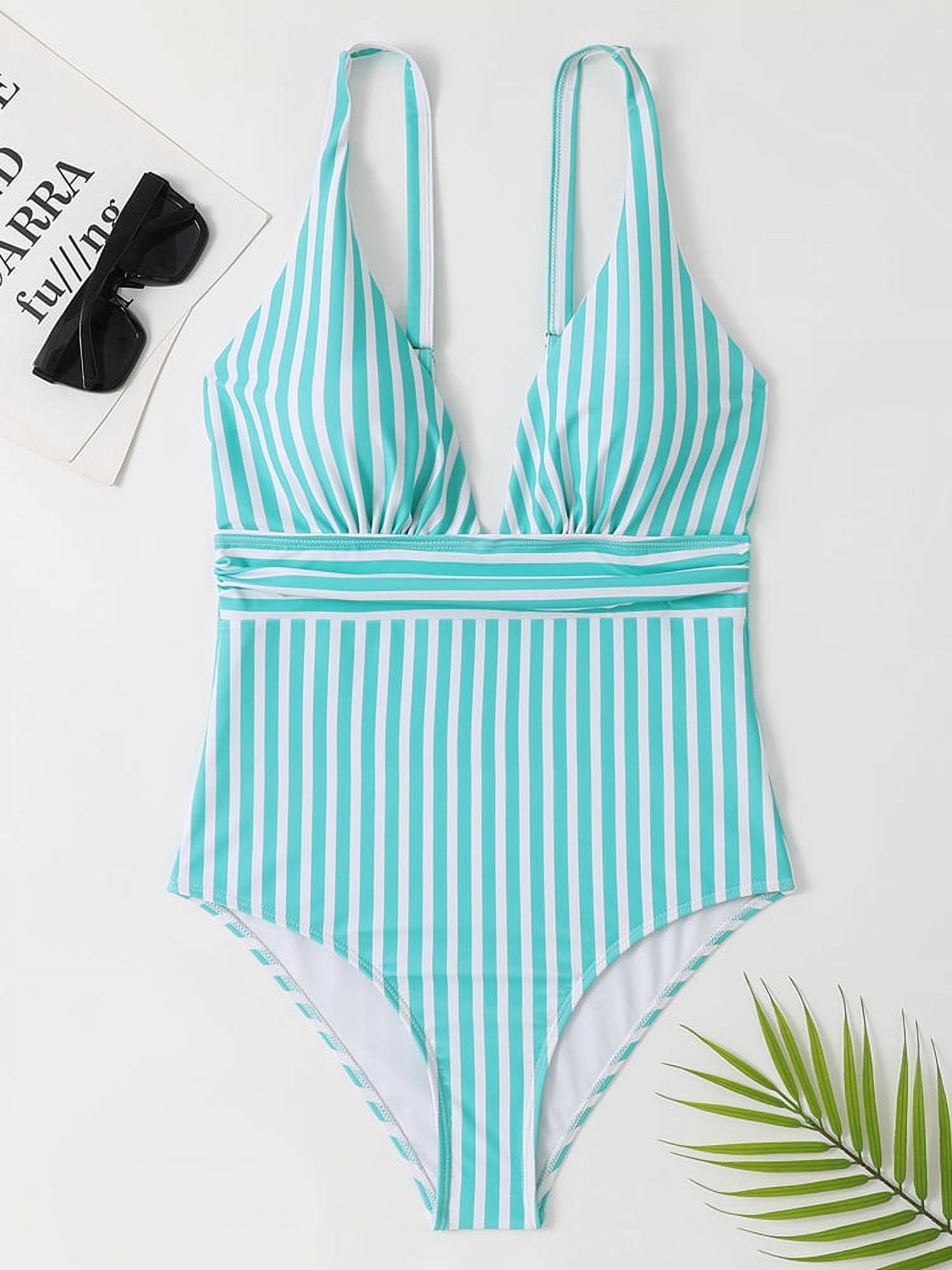 ★ PISCESS★ Flower Stripe One Piece Swimsuit Green 5008225 Floral Green Stripe One-piece Swimsuit - Etsy